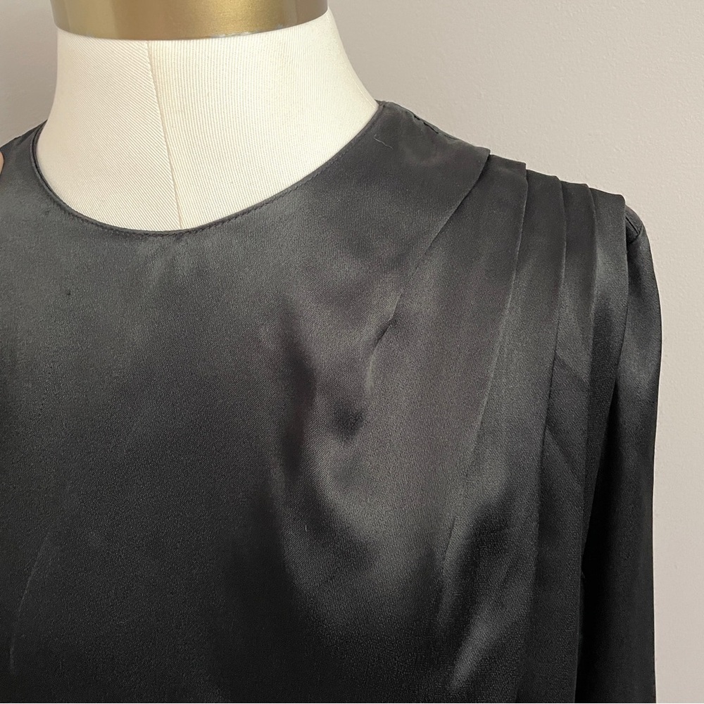 Vintage 80s Black Long Sleeve Batwing Satin Blouse - Medium - Picture 4 of 11